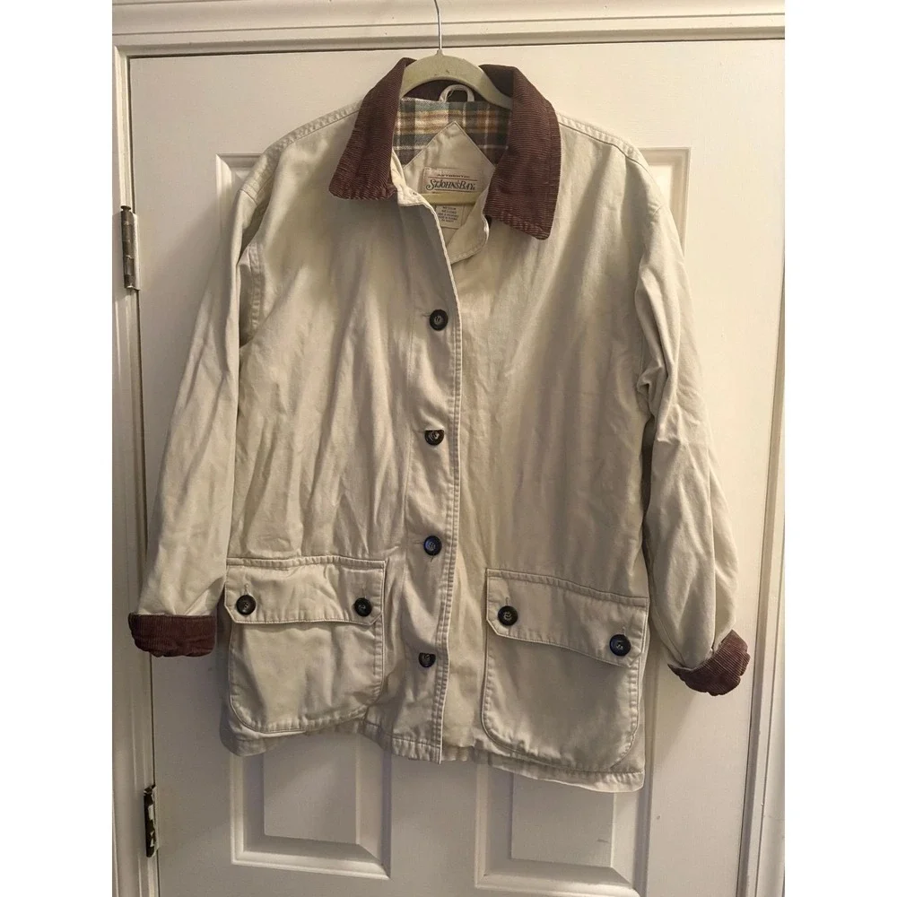 #1O Vintage St John's Bay brown cream barn coat men's medium